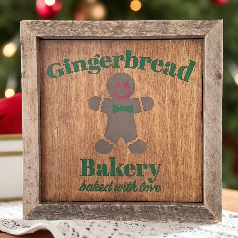 Gingerbread Bakery Painted Wood Sign Crafted Christmas Tabletop Shelf Leaner